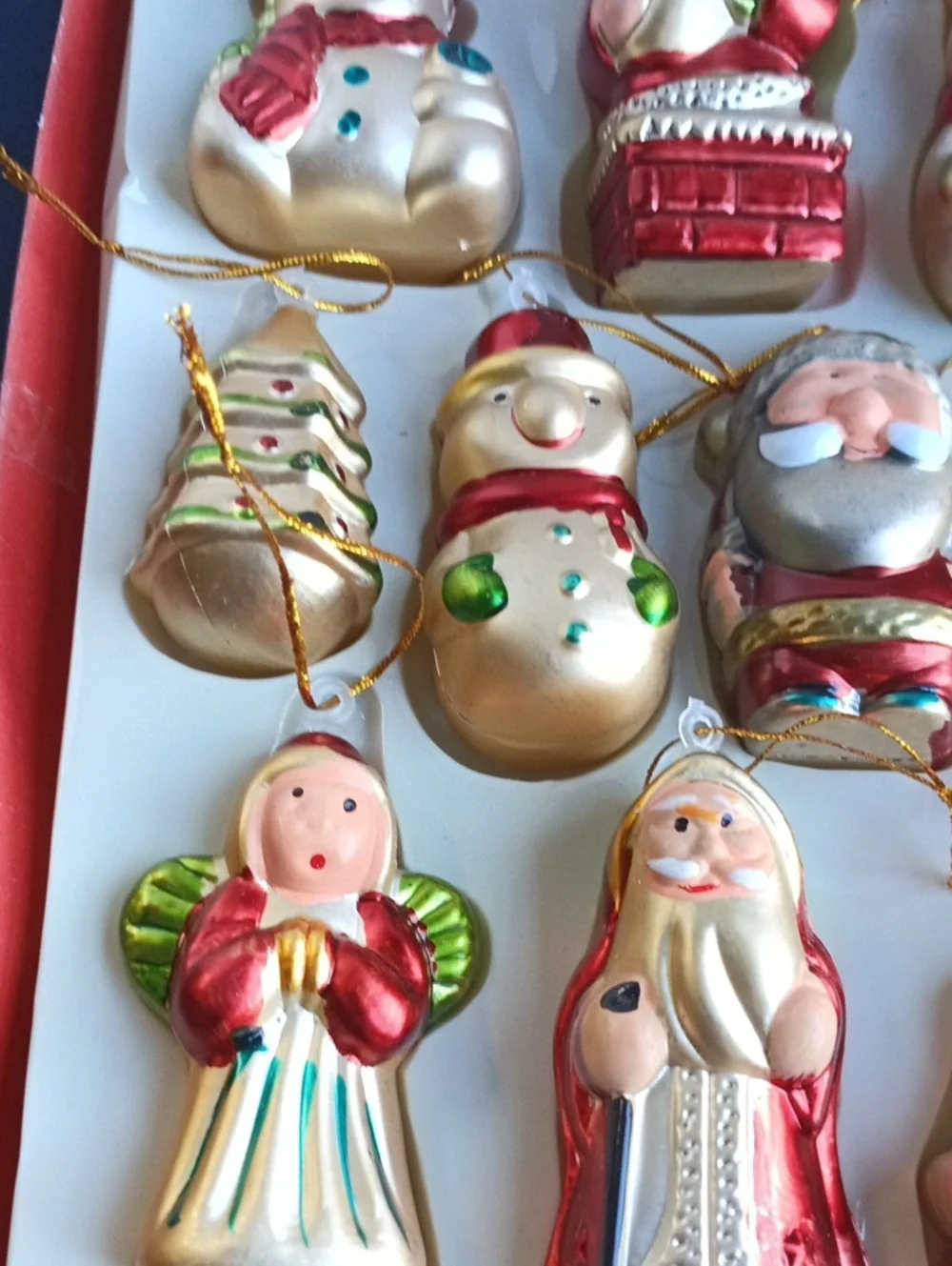 Vintage Festive Gold and Red Plastic Christmas Ornament Set